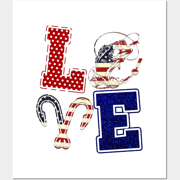 Love Fishing 4th Of July Shirt Independence Day Gift Wall Art by Kelley Clothing